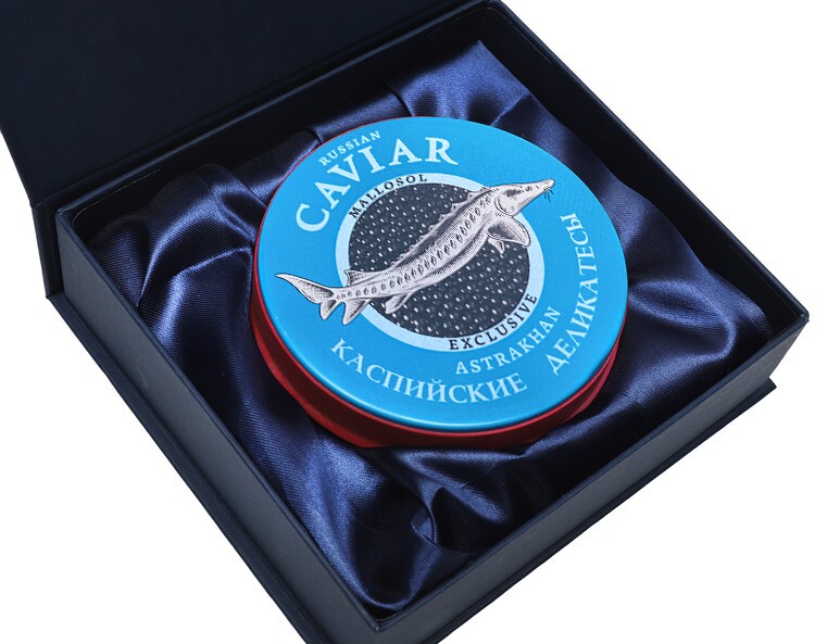 Черная икра в подарочном наборе в шелке "Астрахань Exclusive 250 г "